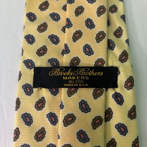 Brooks Brothers Makers Silk Necktie Tie Men's Floral Yellow Green Blue Made USA - Picture 2 of 4
